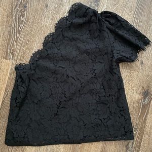 NEW! One shoulder black lace top. Large.